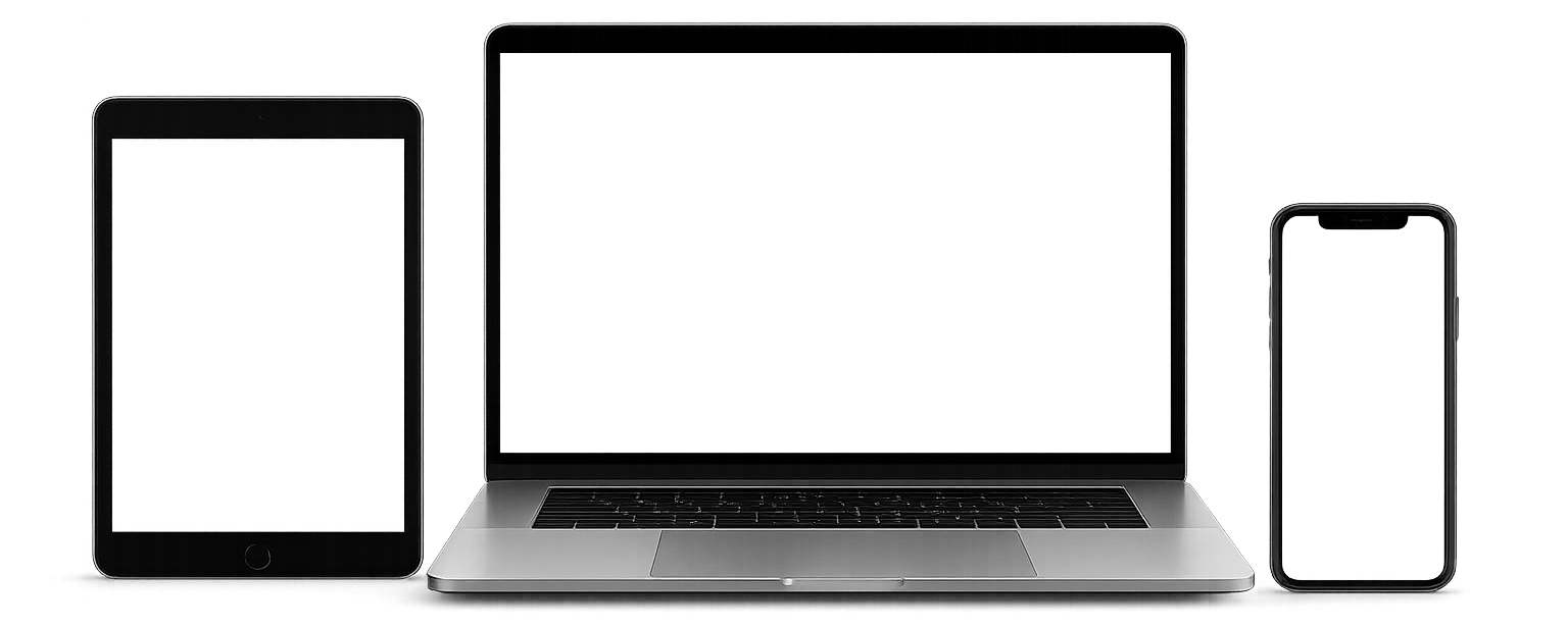 Laptop, tablet, and phone showing a website